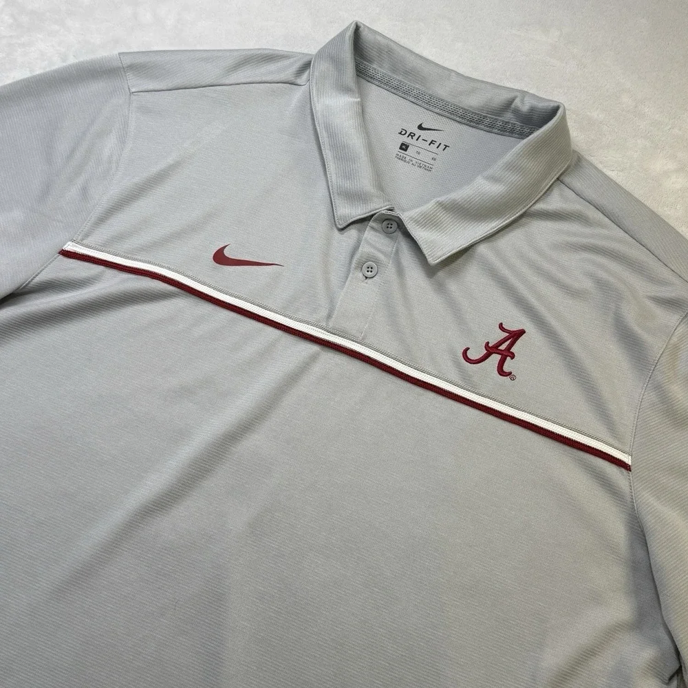 Nike Dri-Fit Alabama Crimson Tide‎ Polo Shirt XL Gray Golf On Field